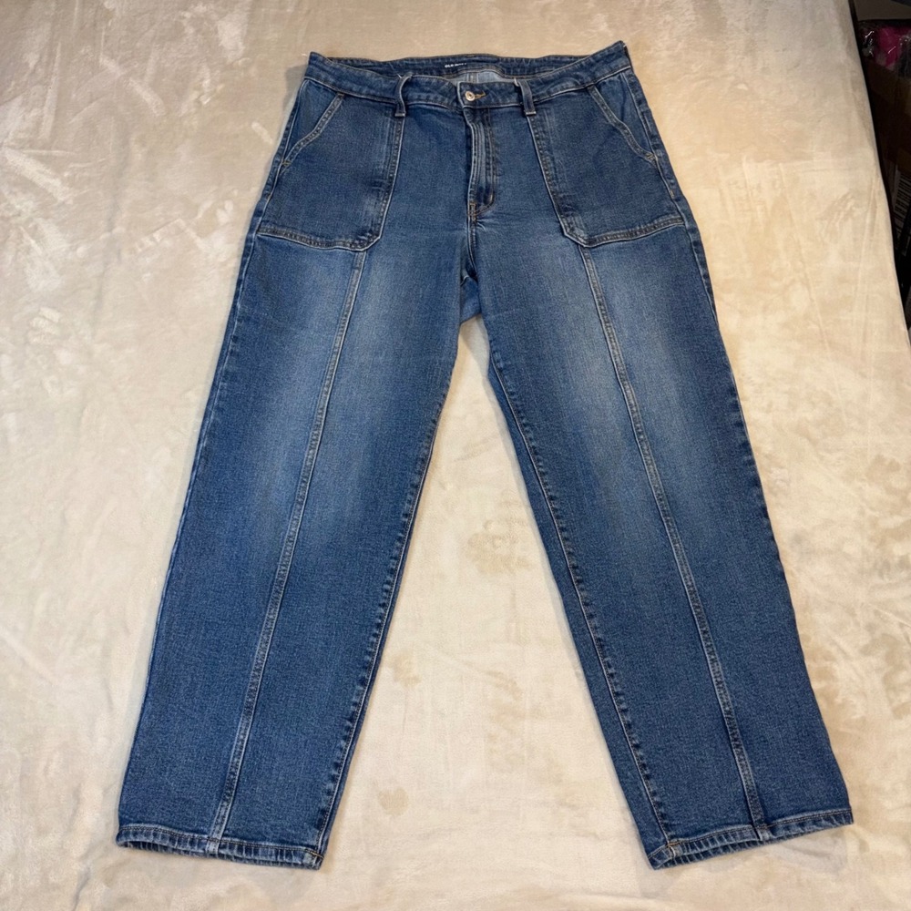 Old Navy OG Loose High Rise Seam Front Patch Pocket Jeans Medium Wash Blue 16
